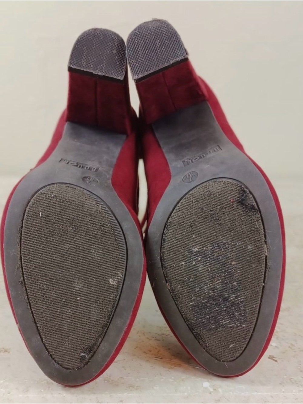 Rouge Helium Red Suede Lace-Up Block Heel Pumps - Picture 8 of 8
